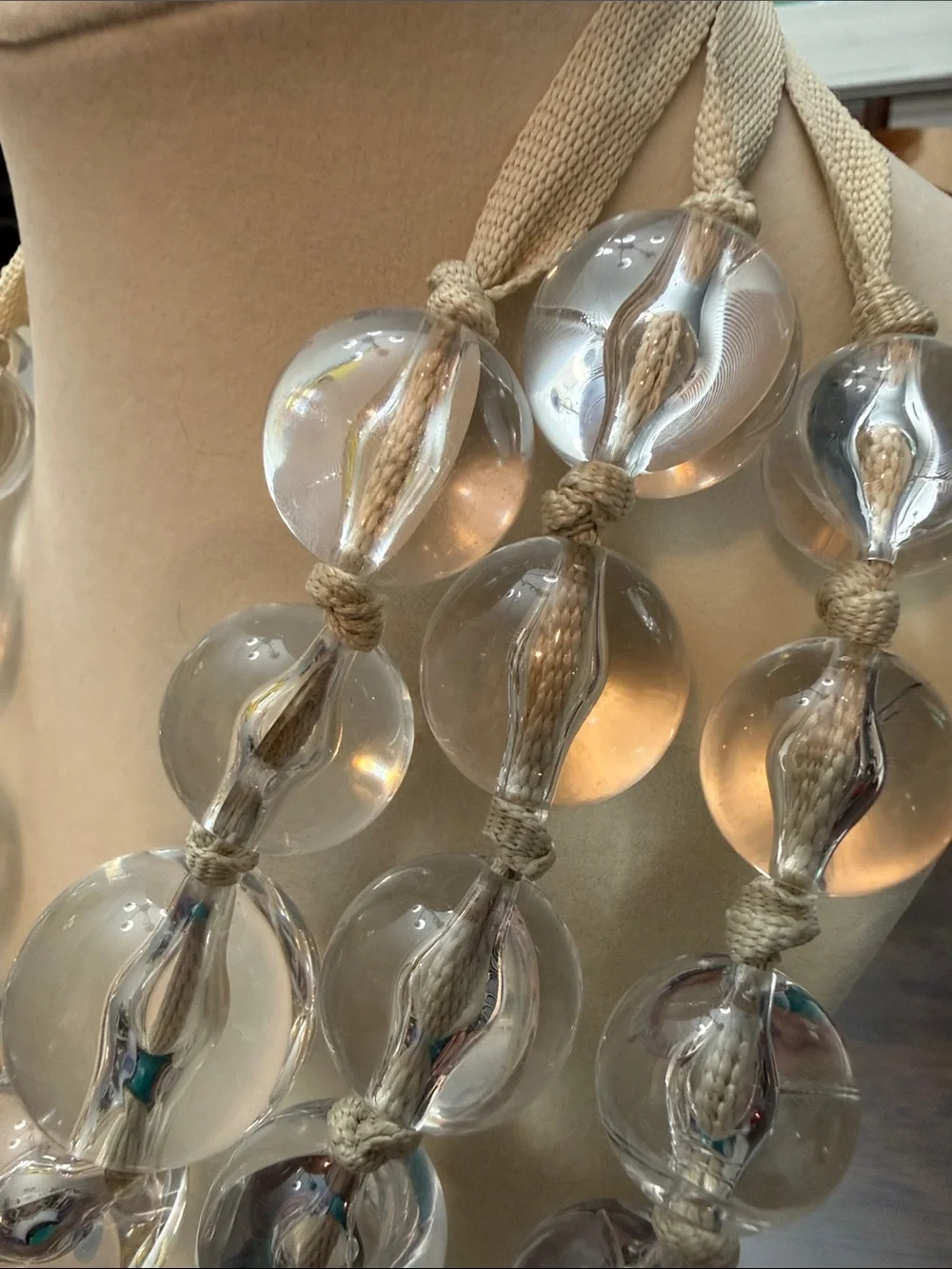 Y2K Signed Sequin Runway Clear Lucite Bead Triple Strand Statement Neklace